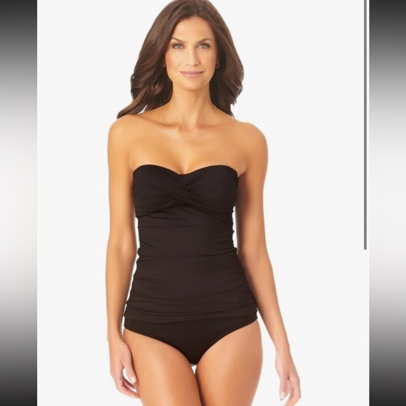 Anne Cole Other - Anne Cole Women's Solid Twist Front Shirred Bandeau Tankini Swim Top NWT Small